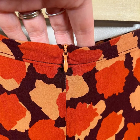 Anthropologie Jennifer Midi Faux Wrap Skirt Size 4 Orange Leopard Print Work - Picture 9 of 11